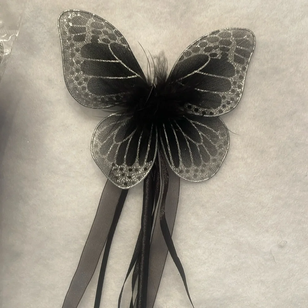 Black butterfly Fairy Wand Party Favors with Maribou and ribbons set of 20